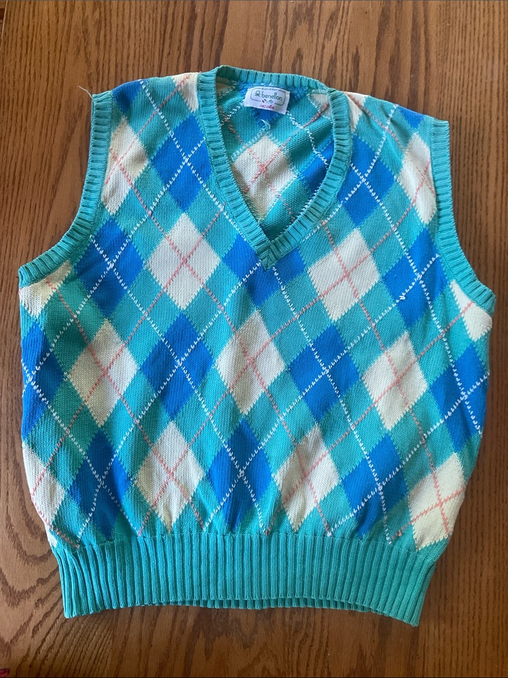 Vintage Benetton 80’s Argyle Sweater Vest Preppy Y2K Nerdy Retro Sz M?